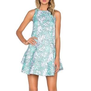 Elliatt The Away Dress Emerald Floral Jacquard Print Drop Waist Size XS